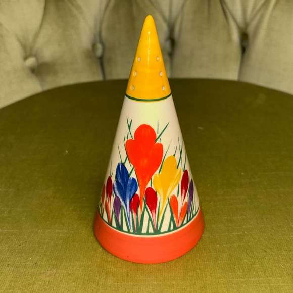 moorland Other - CLARICE CLIFF STYLE CROCUS CONICAL SUGAR SHAKER LARGE SIZE BY MOORLAND POTTERY